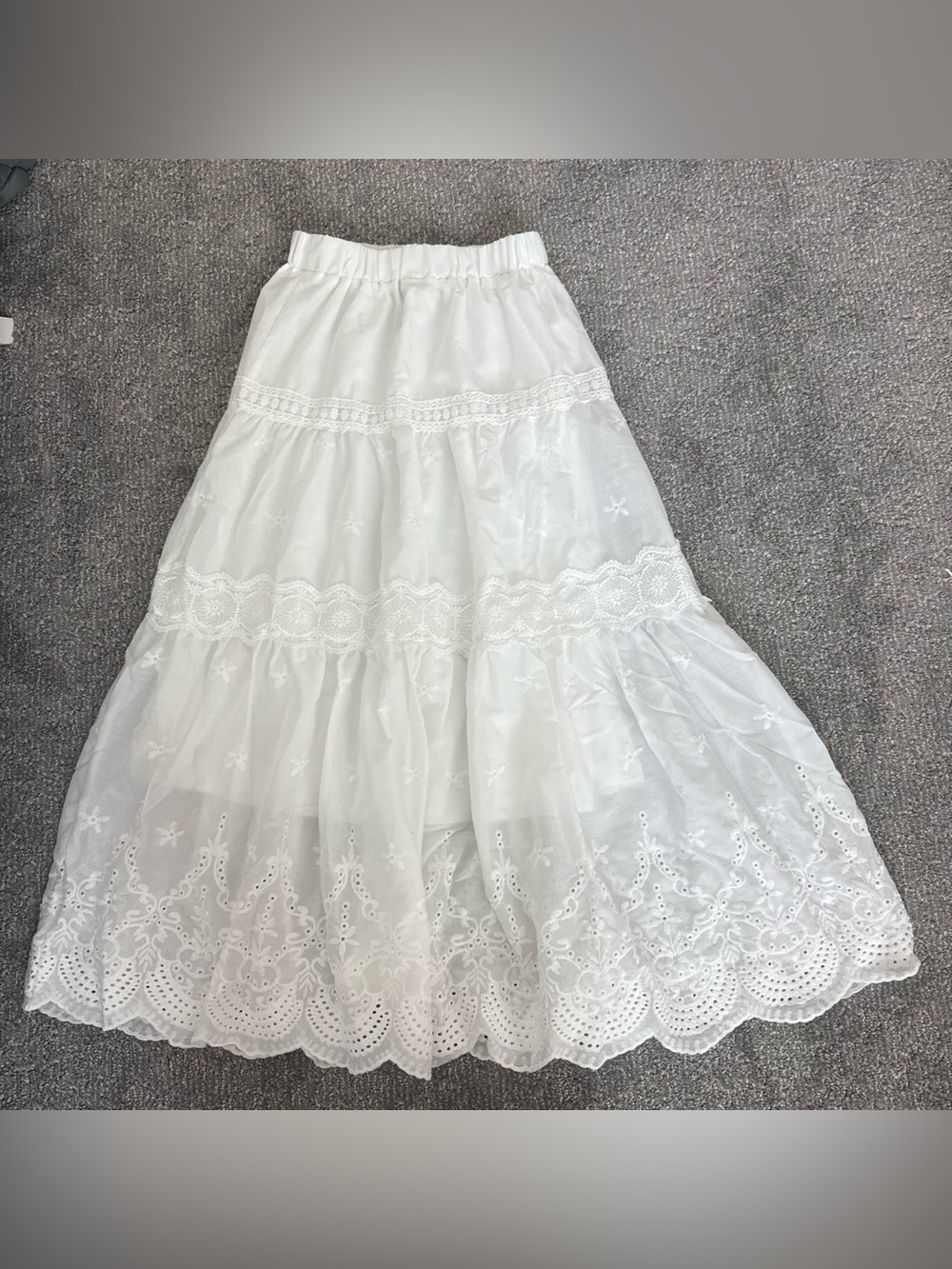 SHEIN White Tiered Eyelet Maxi Skirt